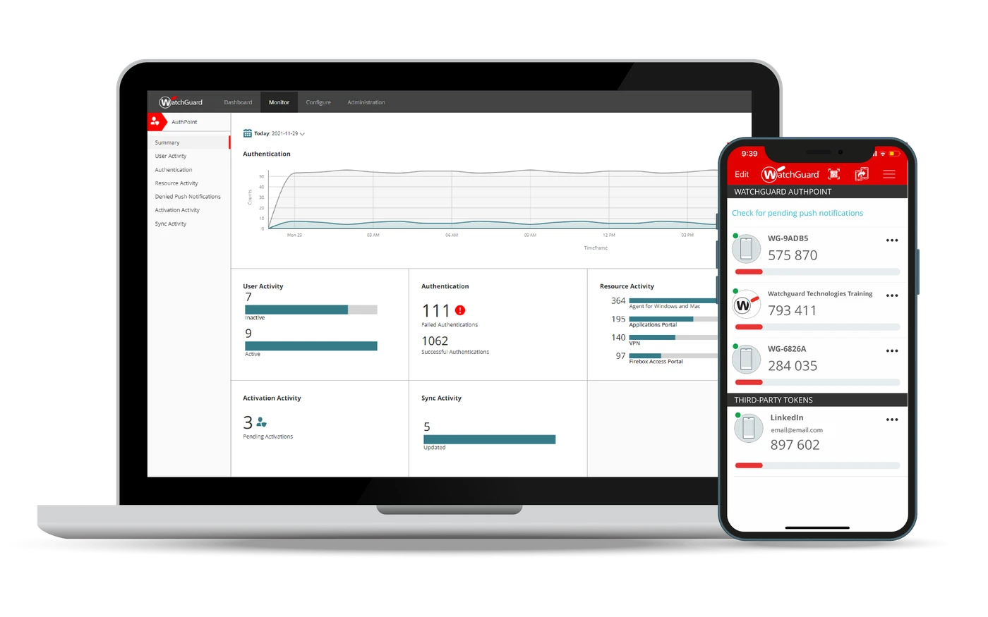 Imagem oficial AuthPoint: gerenciamento no WatchGuard Cloud e aplicativo com tokens